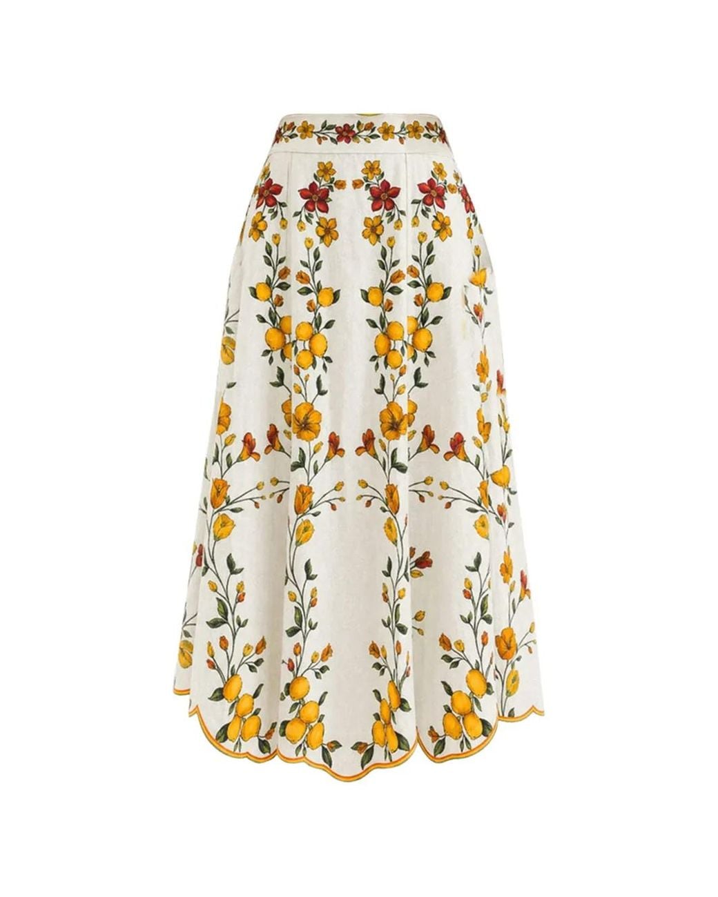Farm Rio Metallic Jupe Mi-Longue Lemon Bouquet À Bords Festonnés