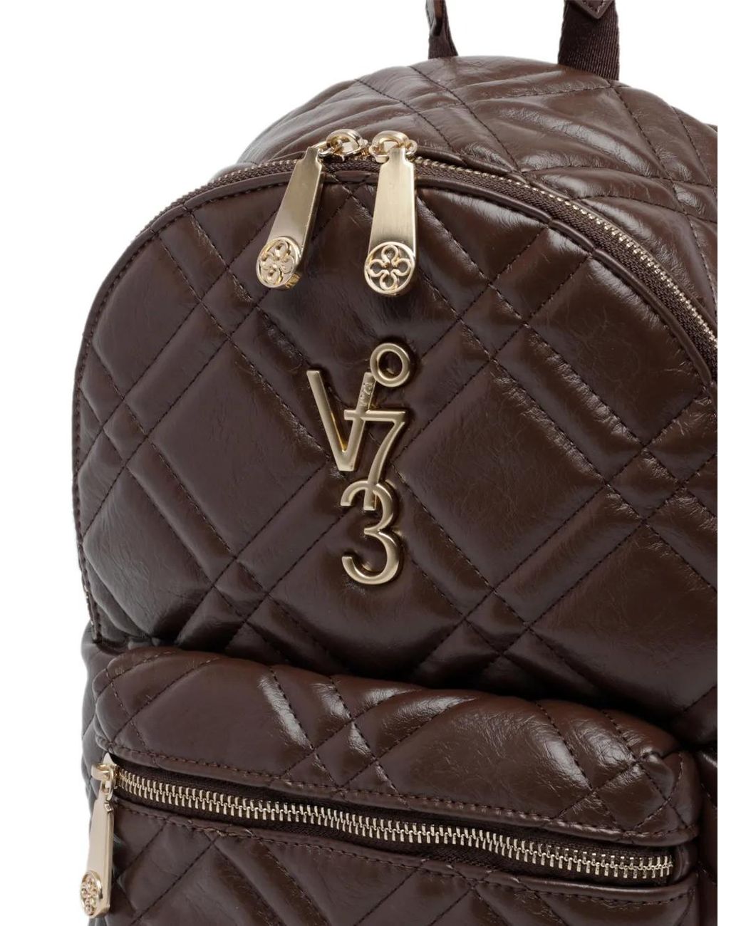 V73 Brown Quilted Logo-Plaque Backpack