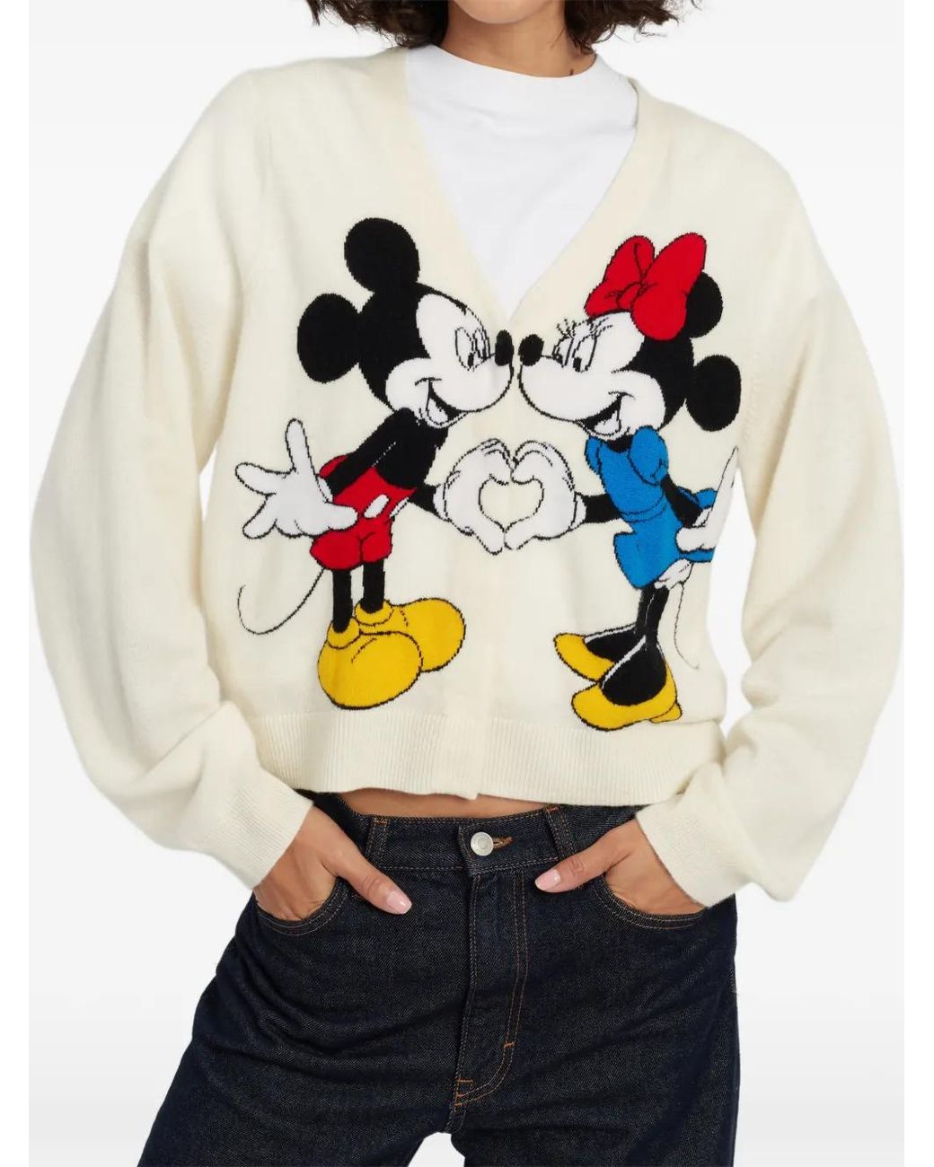 Chinti & Parker White X Disney Mickey Heart's Minnie Cardigan