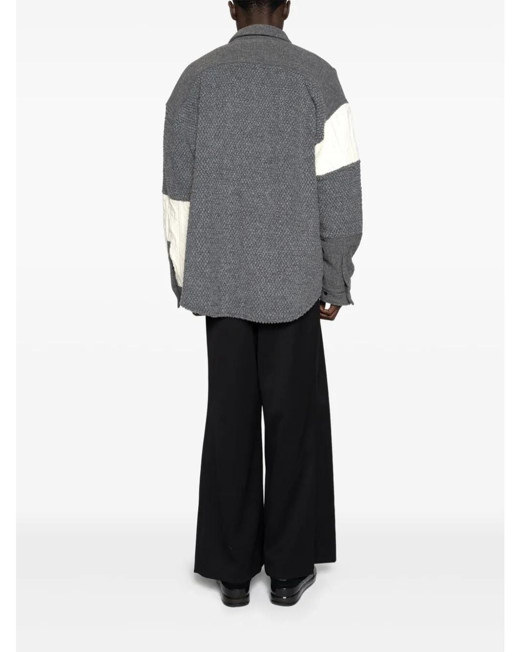 Yoshio Kubo Gray Long-Sleeve Knitted-Panels Shirt for men