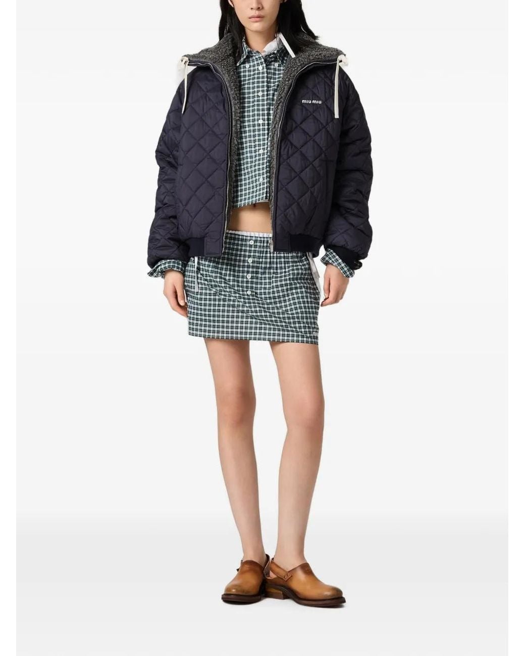 Miu Miu Blue Logo-Detail Padded Jacket