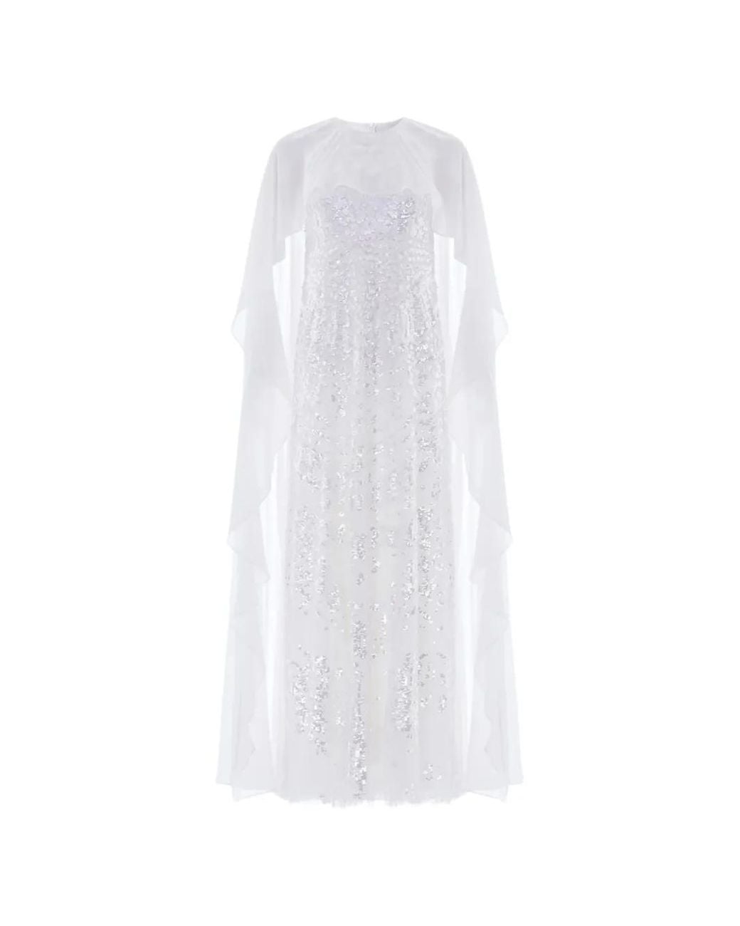 Needle & Thread White Anais Sequin-Embellished Cape Dress