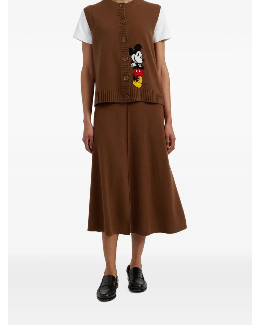 Chinti & Parker Brown Mickey's Intarsia-Knit Sleeveless Cardigan