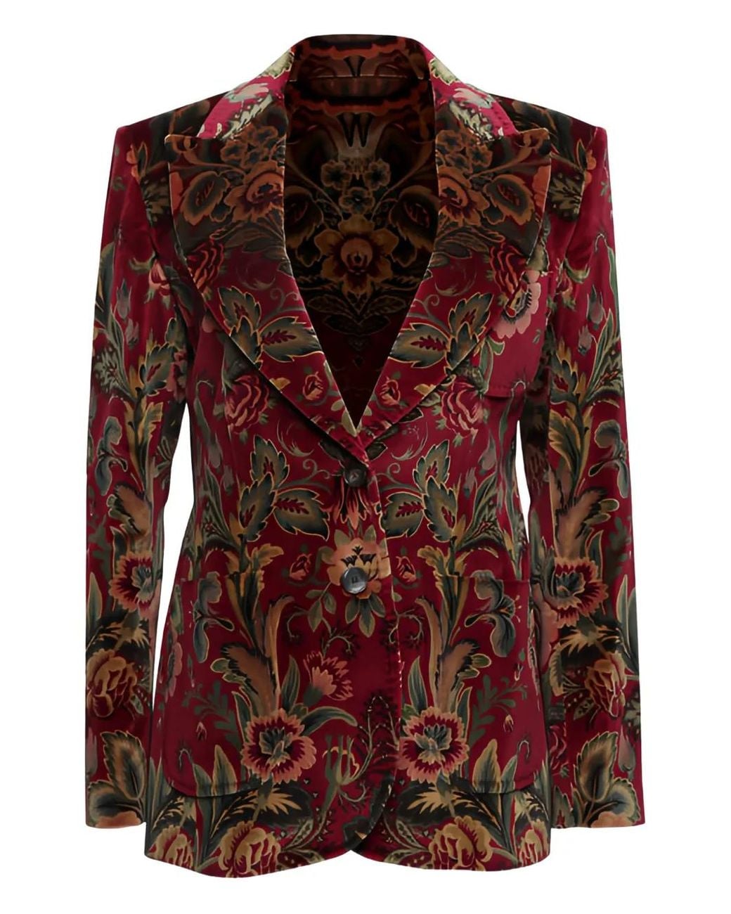 Etro Red Velvet Blazer With Floral Design