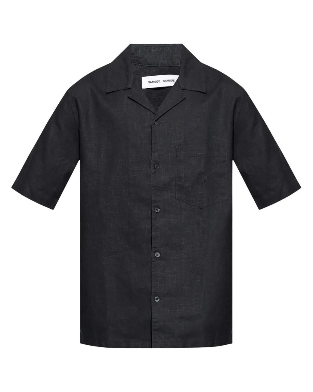 Samsøe & Samsøe Black Short-Sleeve Linen-Blend Shirt for men