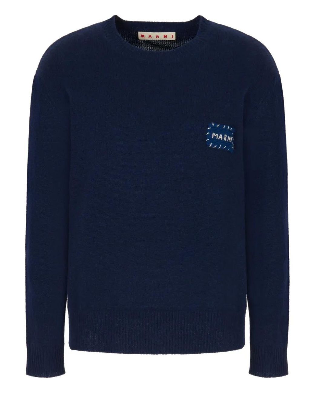 Marni Blue Deep Cashmere Sweater With Patch for men