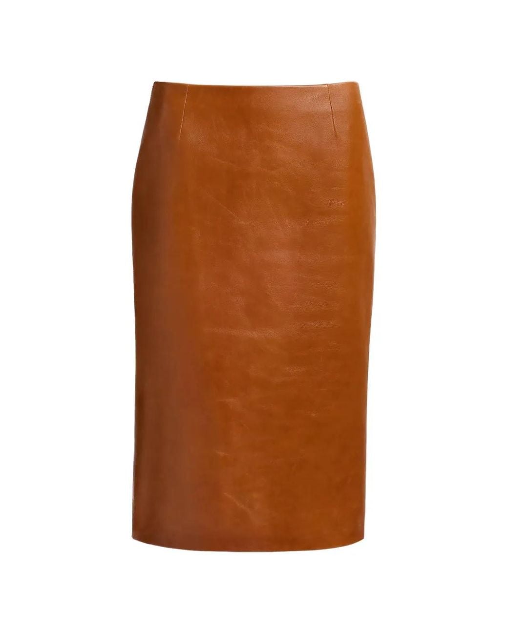 Elie Saab Brown Leather Pencil Midi Skirt