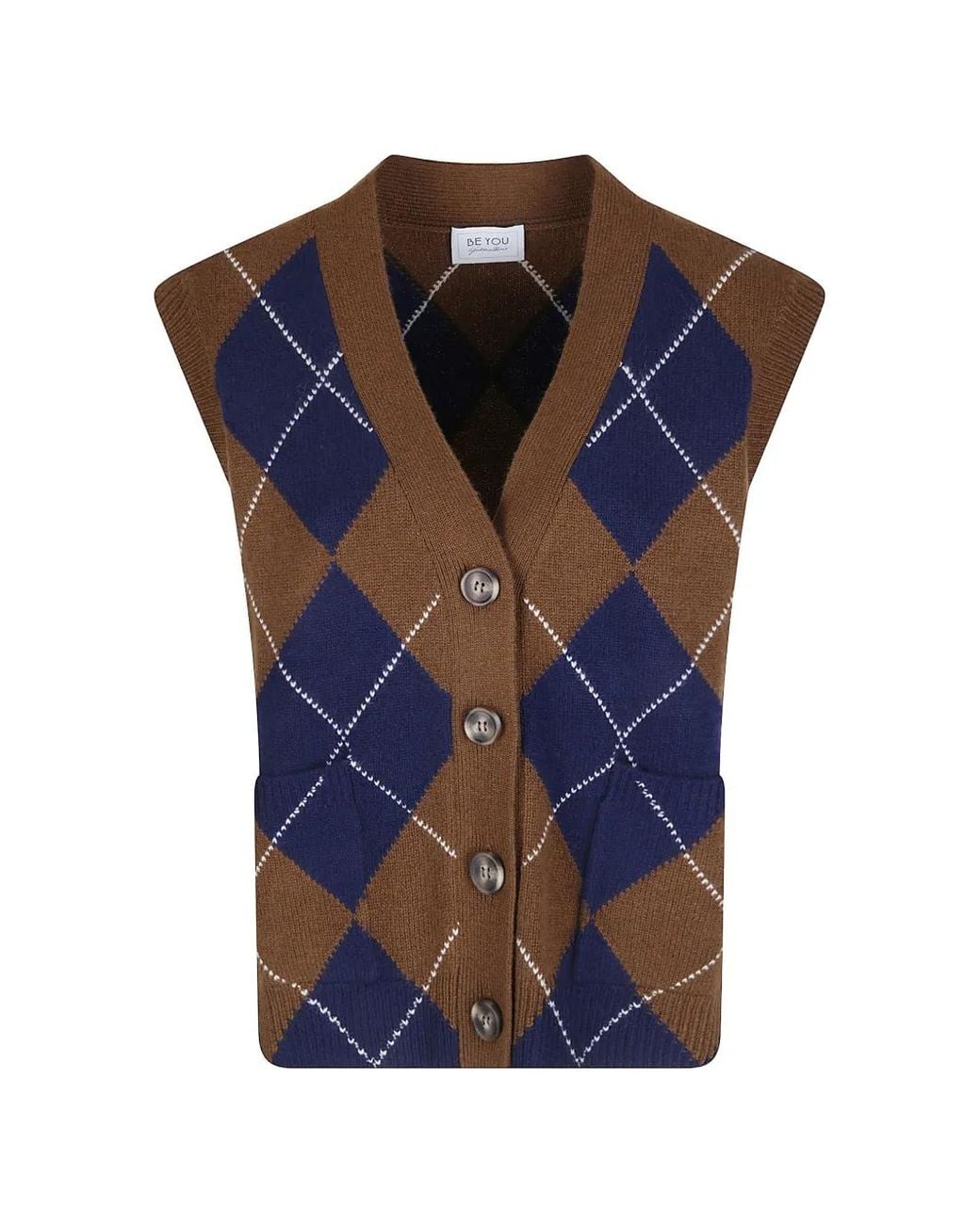 Be You Blue Argyle-Knit Cashmere Vest