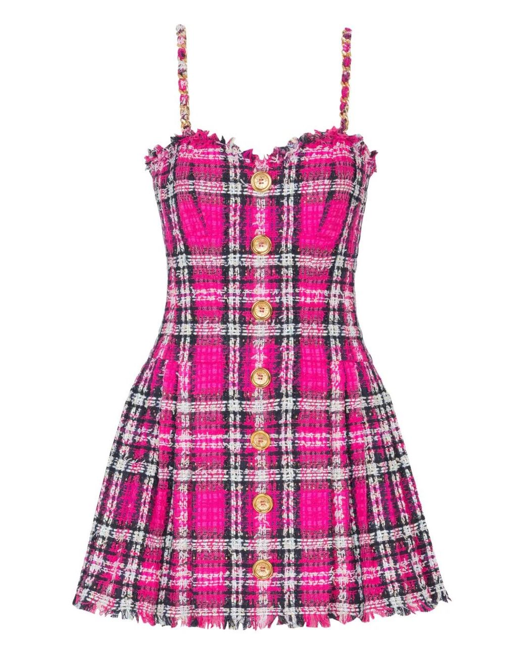 Balmain Pink Plaid Dress With Chain Straps