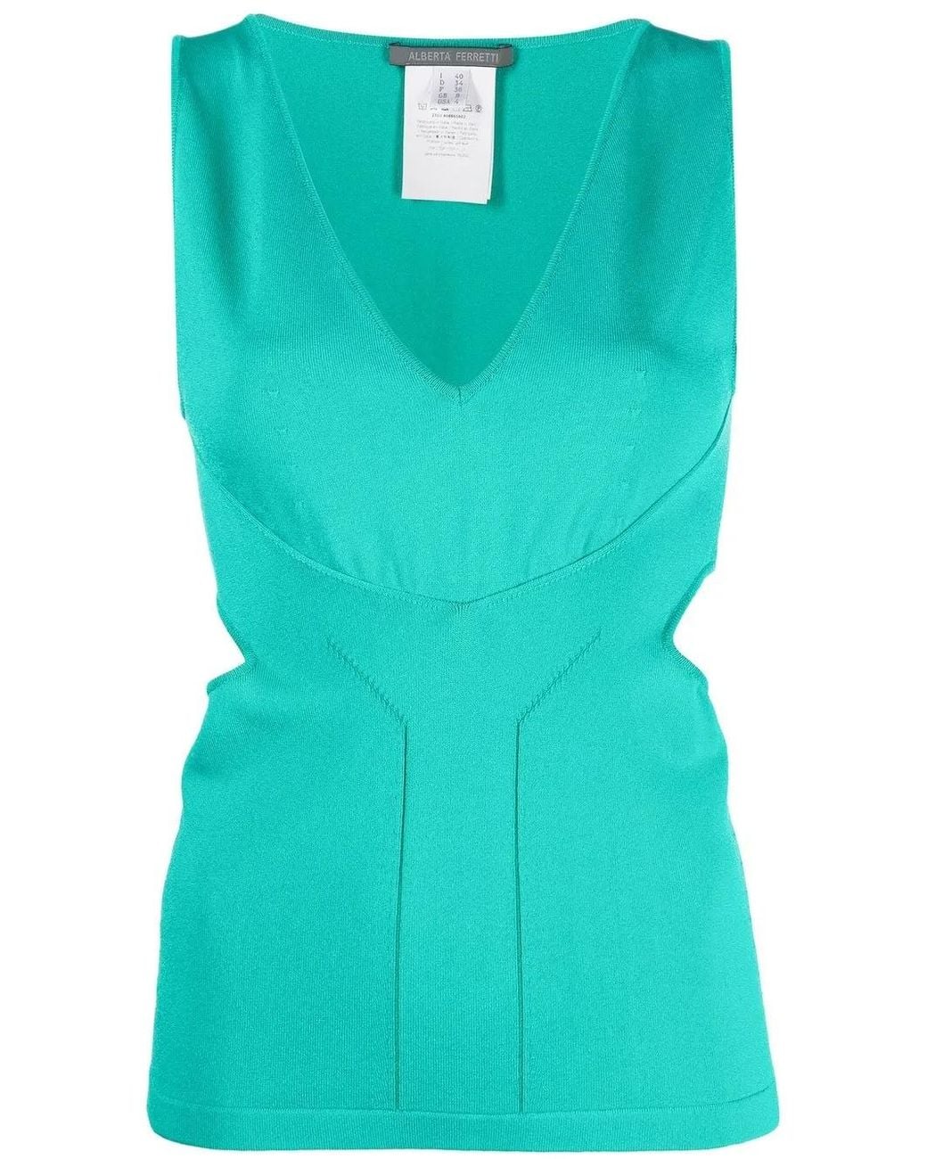 Alberta Ferretti Blue Cut-Out Sleeved Knit Top