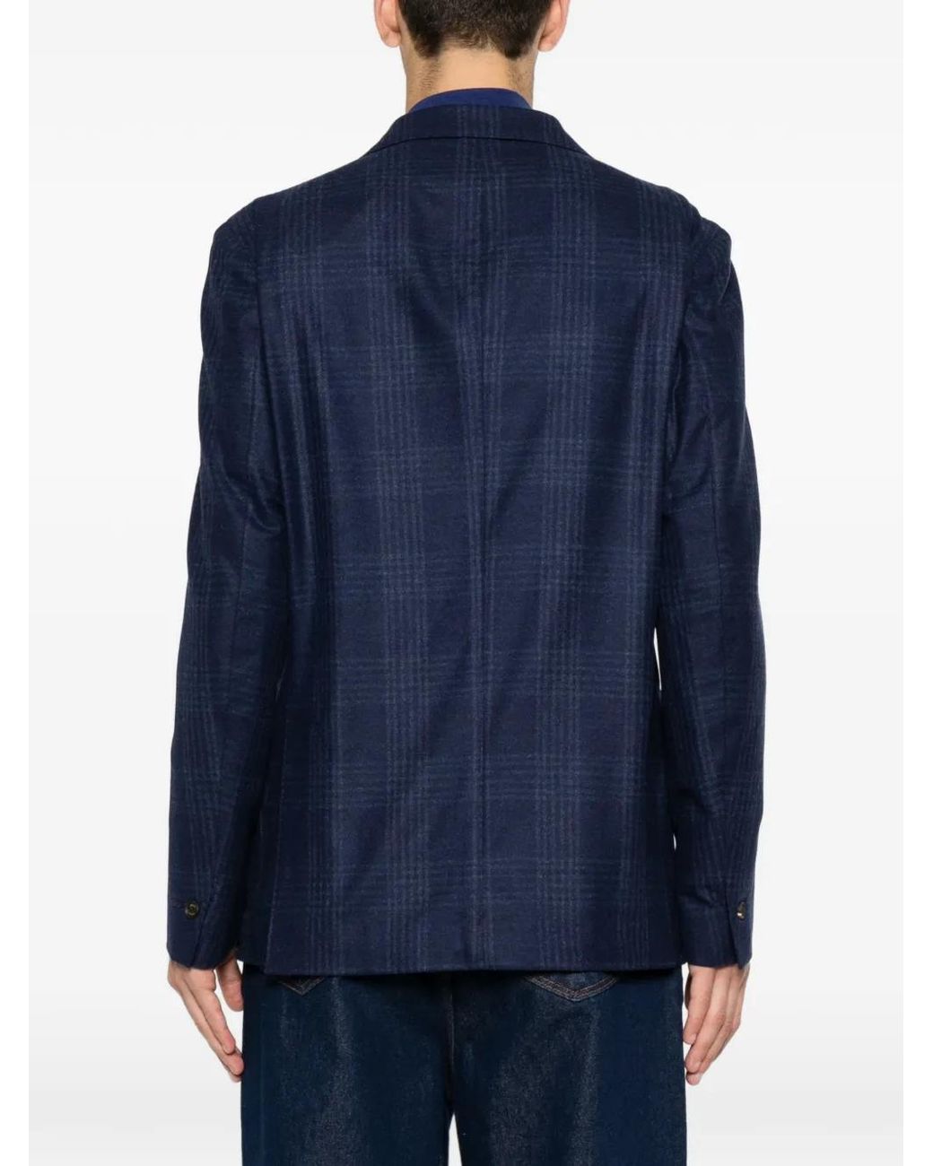 Eleventy Blue Check-Pattern Single-Breasted Jacket for men