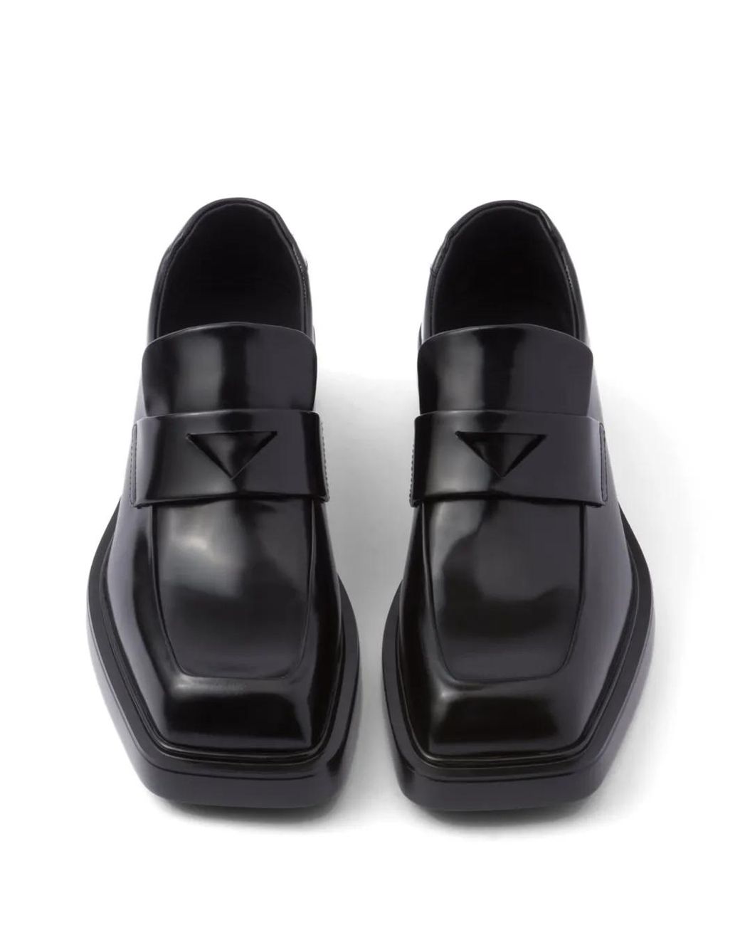 Prada Black Triangle-Patch Leather Loafers