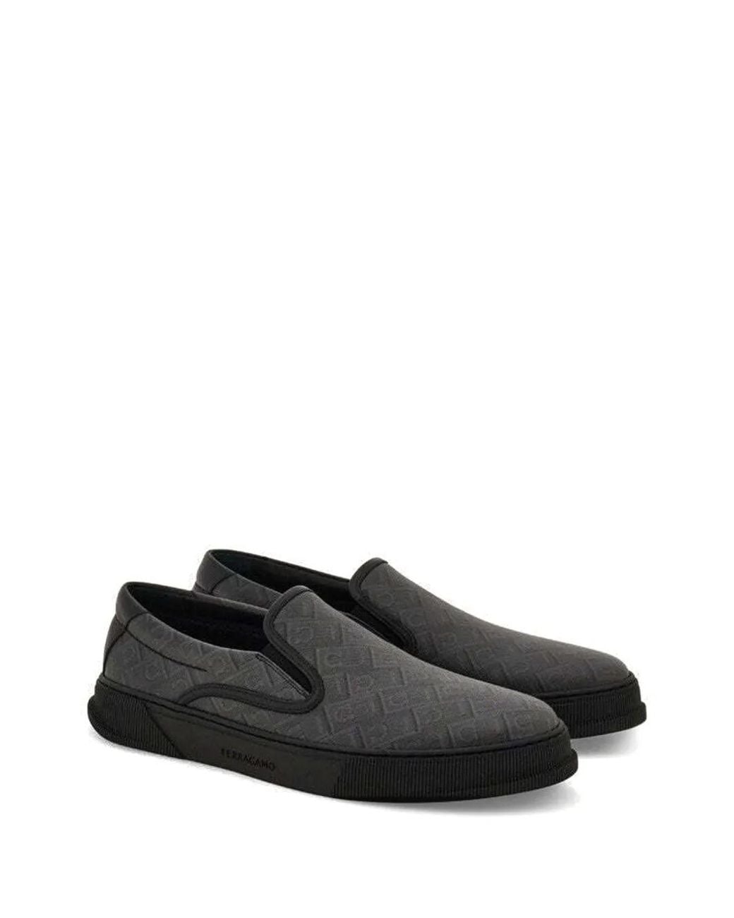 Ferragamo Black Embossed-Pattern Slip-On Sneakers for men