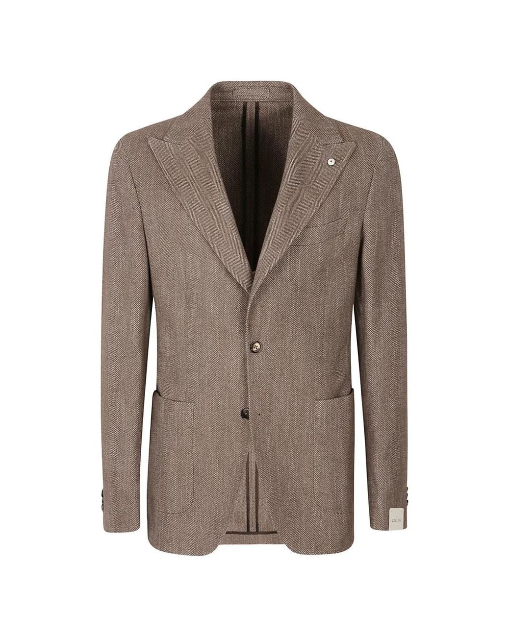 L.b.m. 1911 Brown Herringbone-Pattern Peak-Lapel Jacket for men