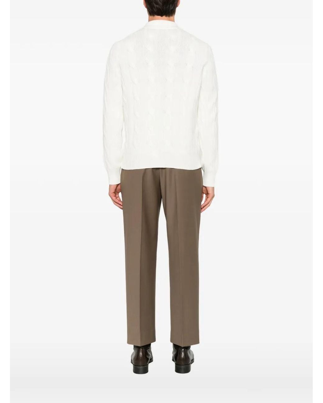 Gran Sasso White Cable-Knit Zip-Up Cardigan for men