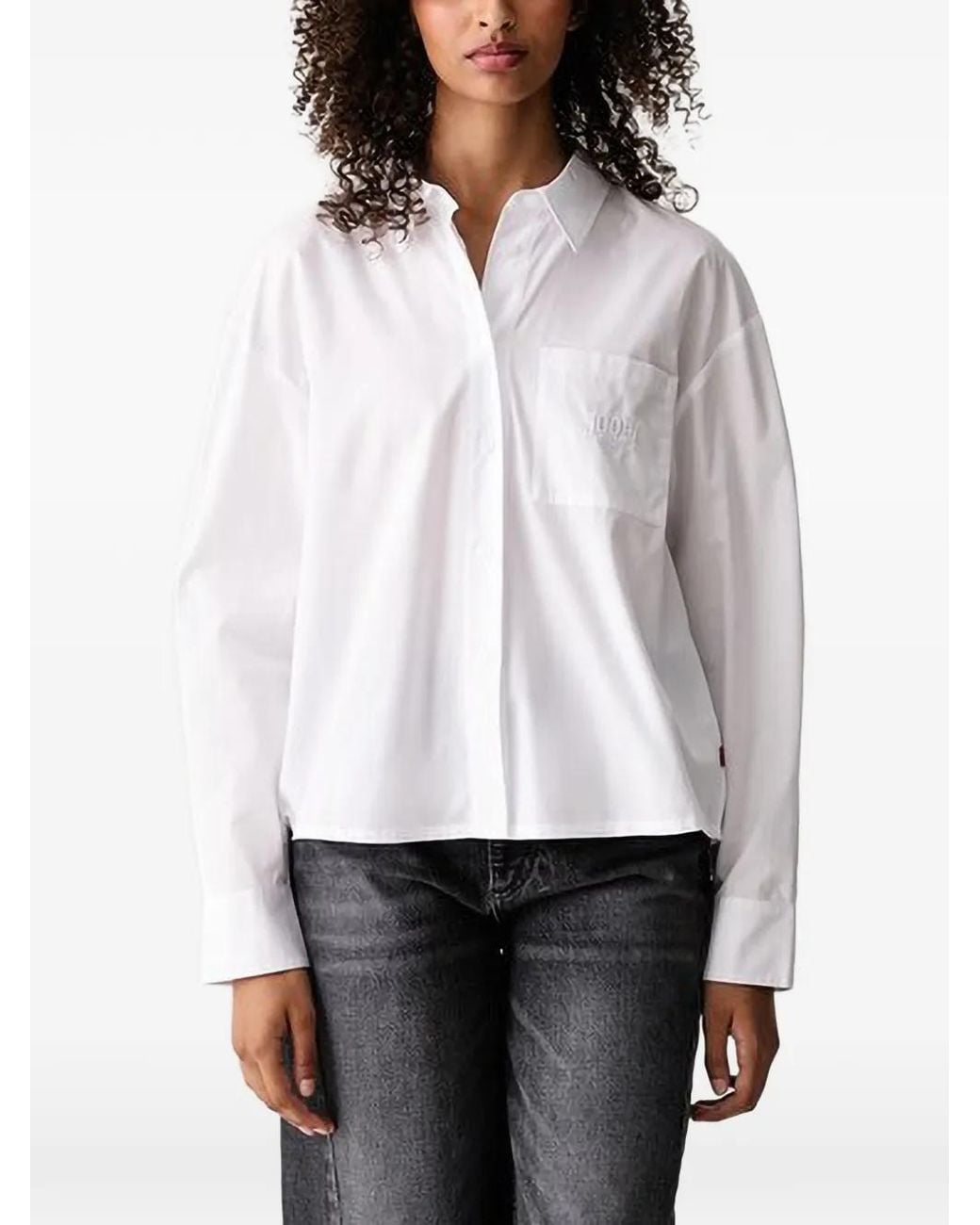 Joop! White Logo-Embroidered Pleated-Back Shirt