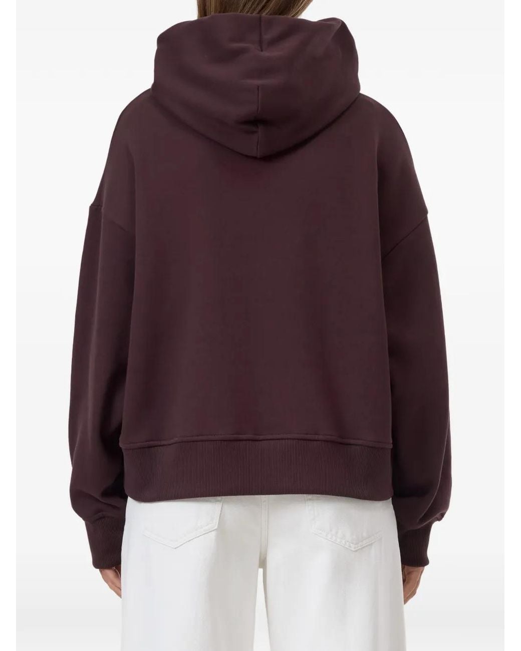 Closed Purple Pussy-Bow Dropped-Shoulder Hoodie