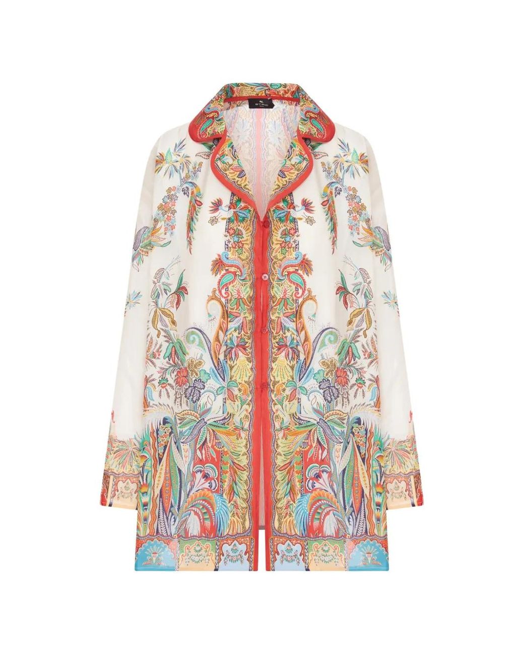 Etro White Chemise En Soie À Imprimé Cachemire