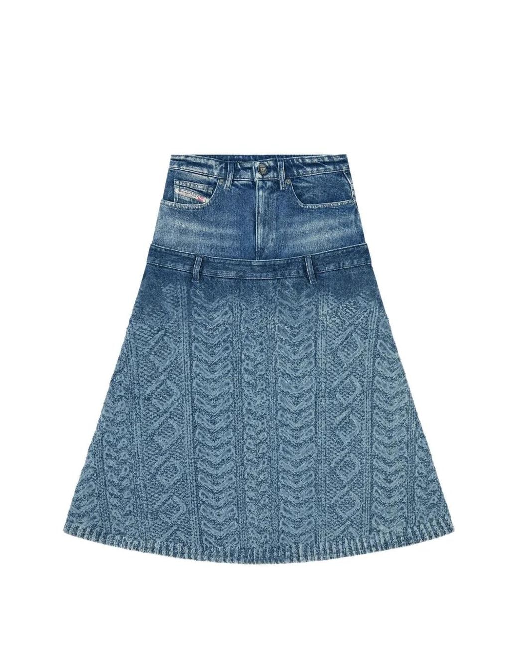 DIESEL Blue Jupe Mi-Longue En Jean Effet Torsadé