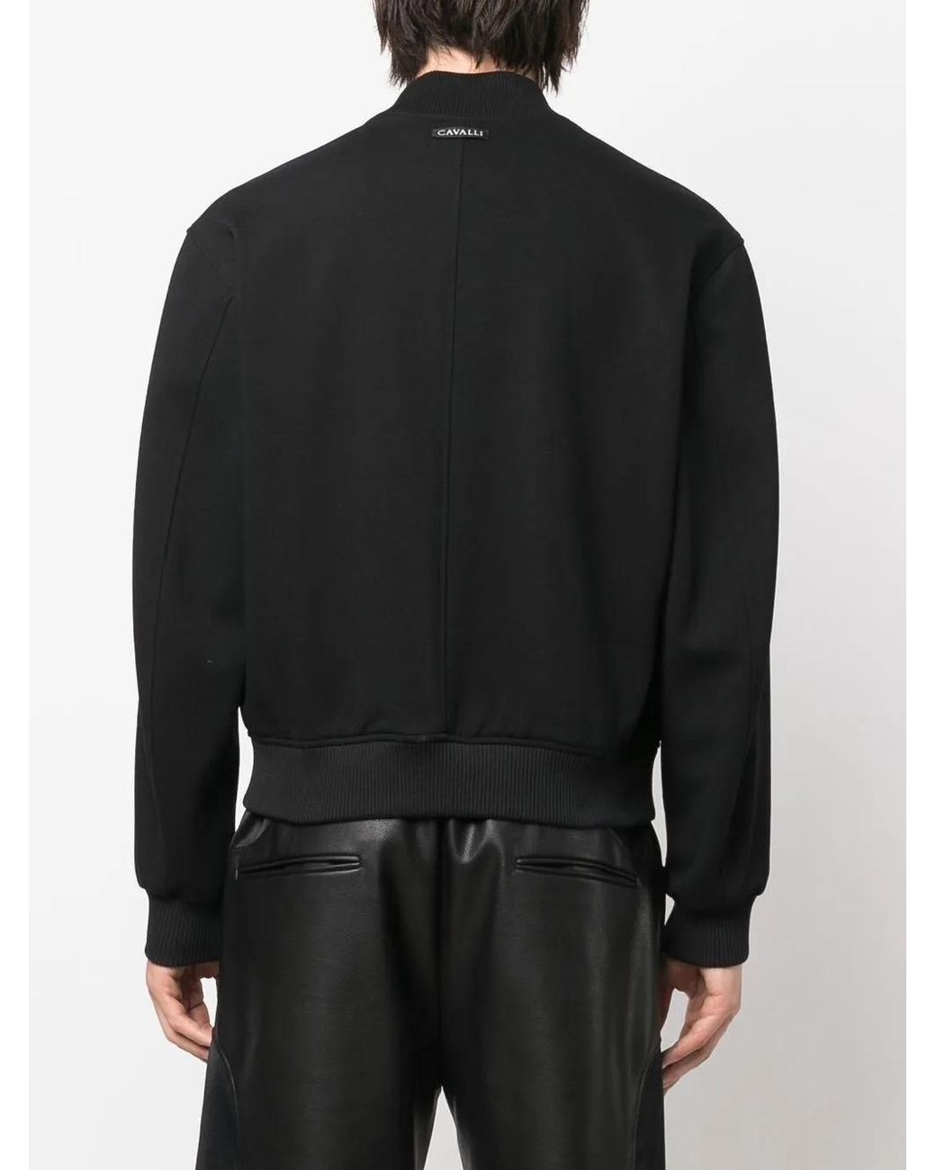 Roberto Cavalli Black Logo-Patch Bomber Jacket for men