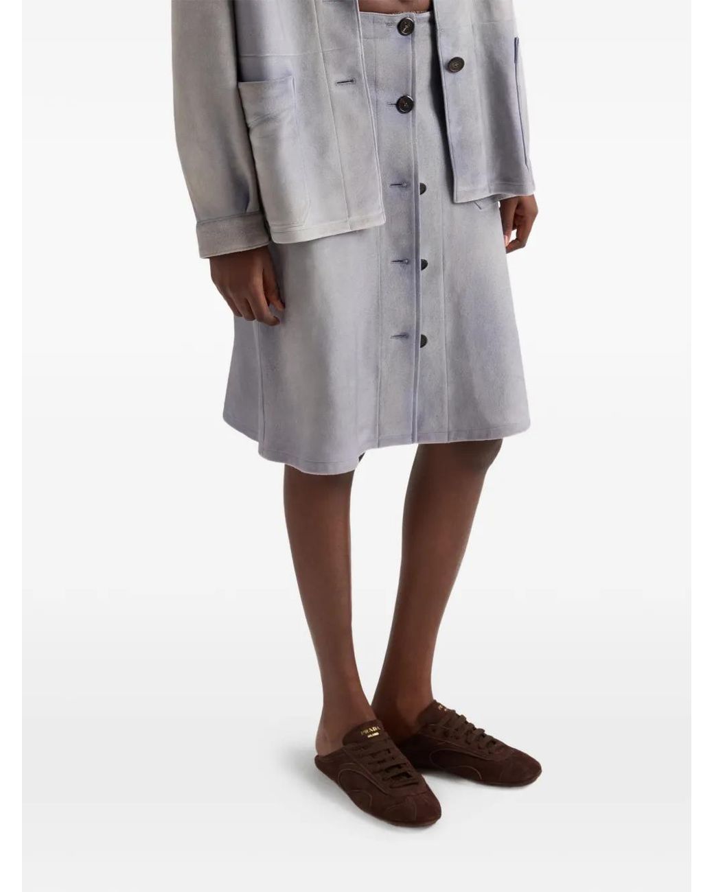 Prada Gray Button-Up Patch-Pocket Skirt