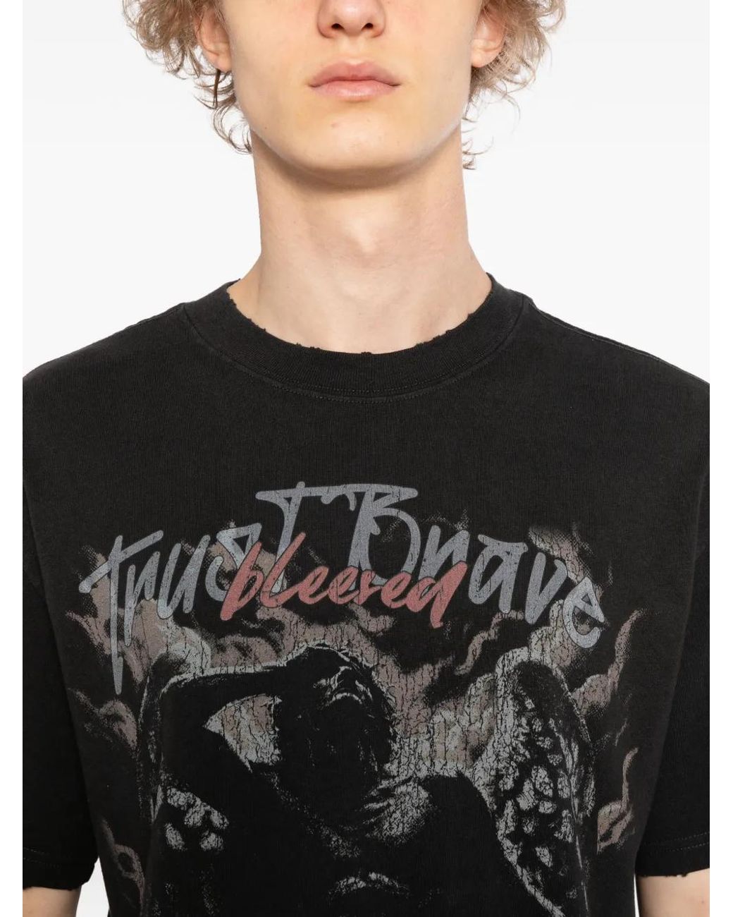 WARMAN Black Graphic Print T-Shirt for men