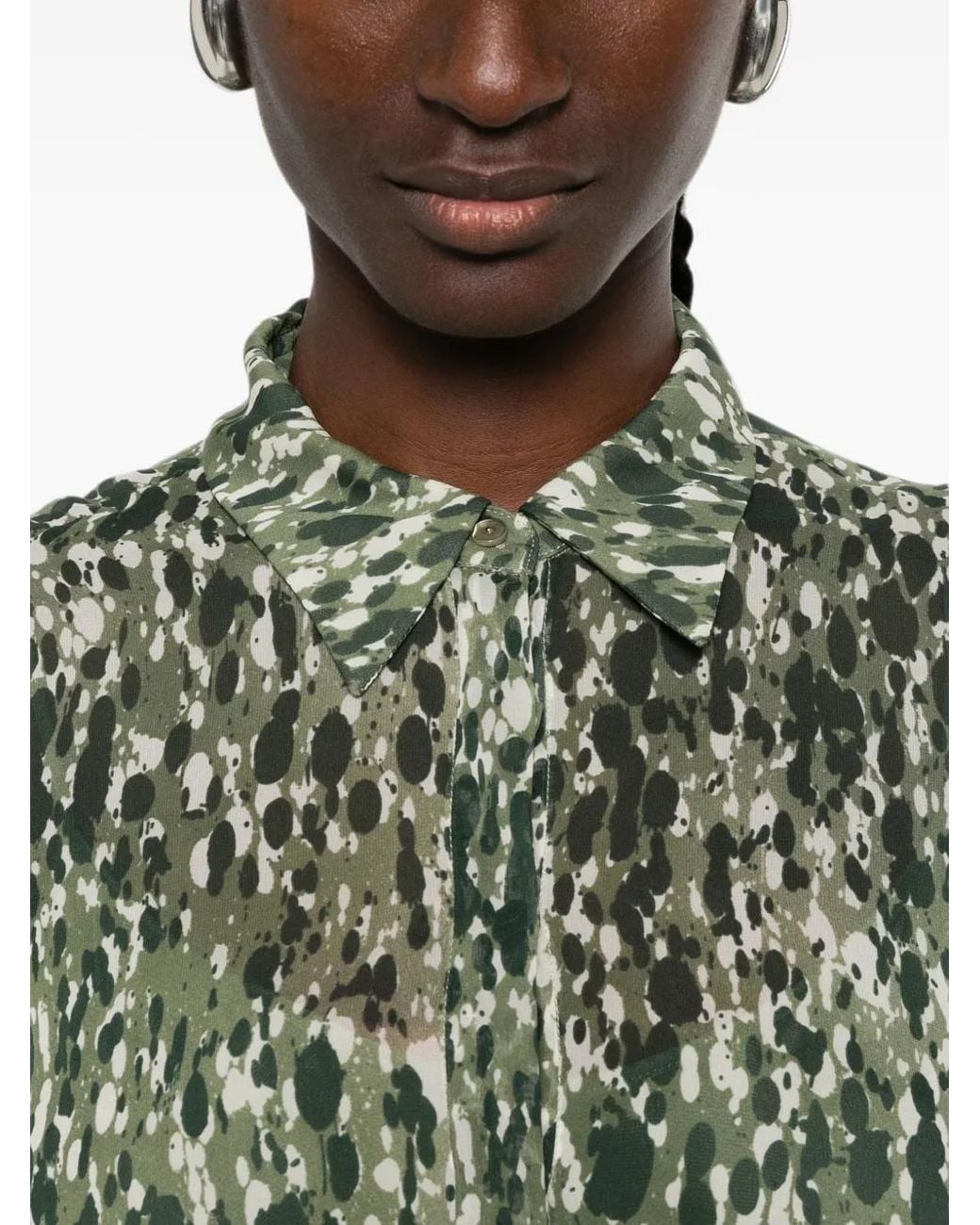 Max Mara Green Abstract-Print Pleated Dress
