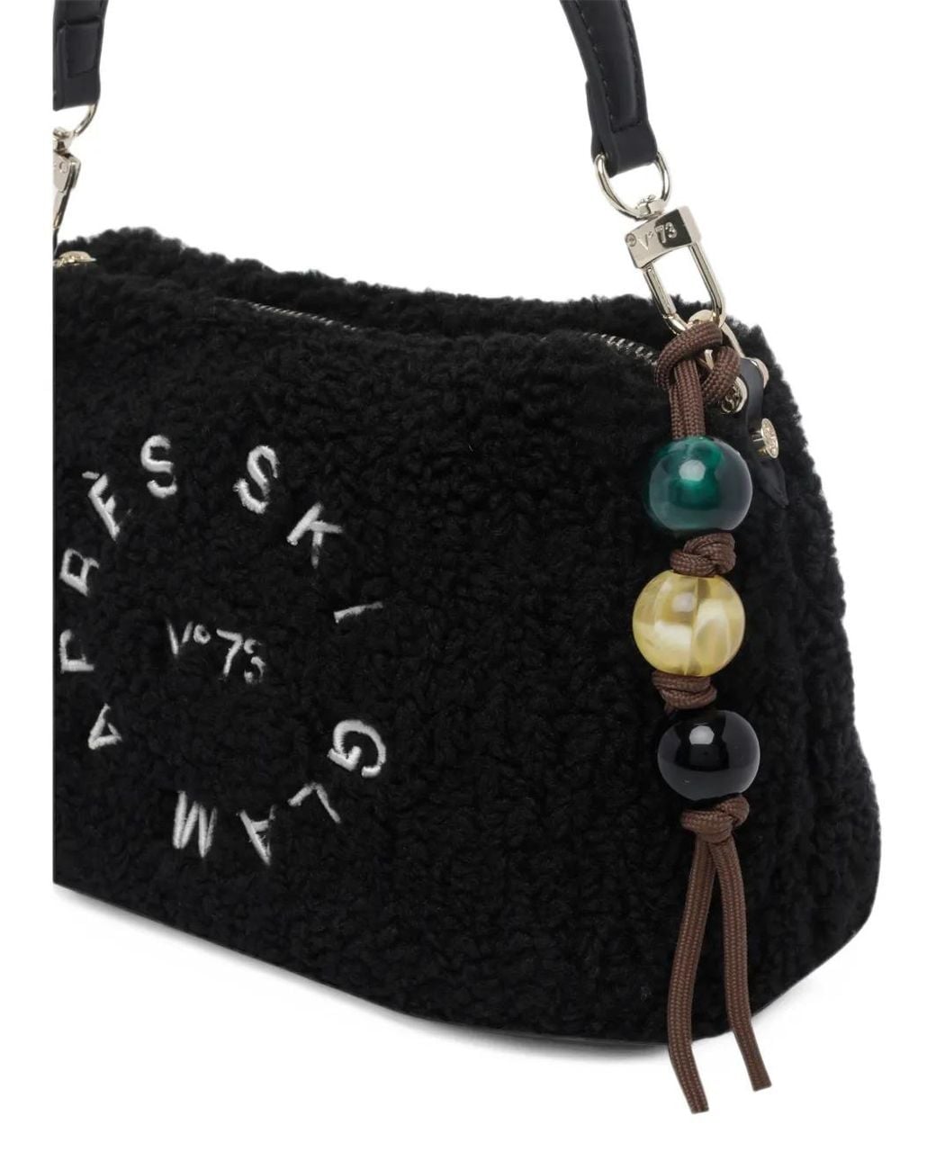 V73 Black Ski Glam Logo-Embroidery Shoulder Bag