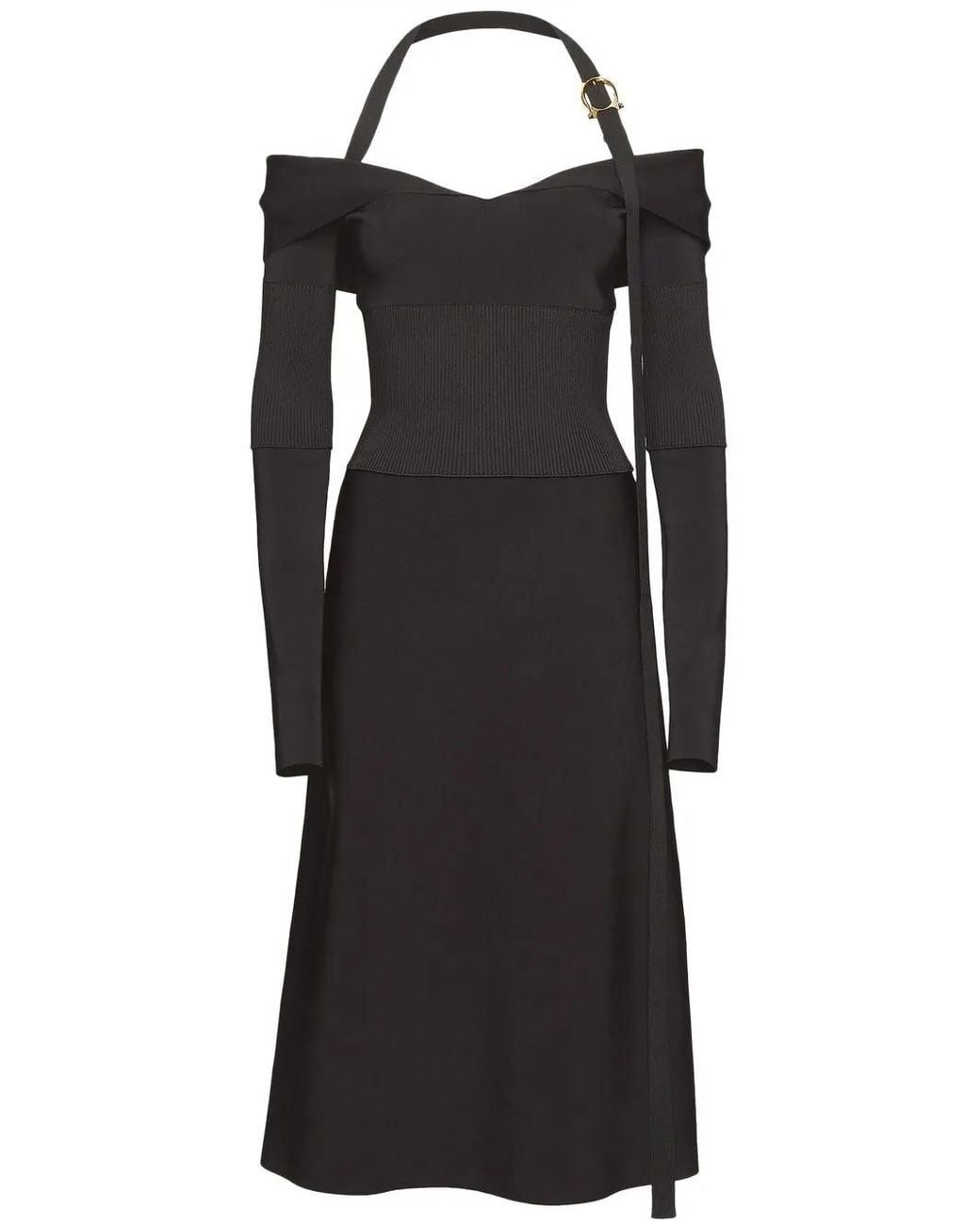 Ferragamo Black Off-Shoulder Midi Dress