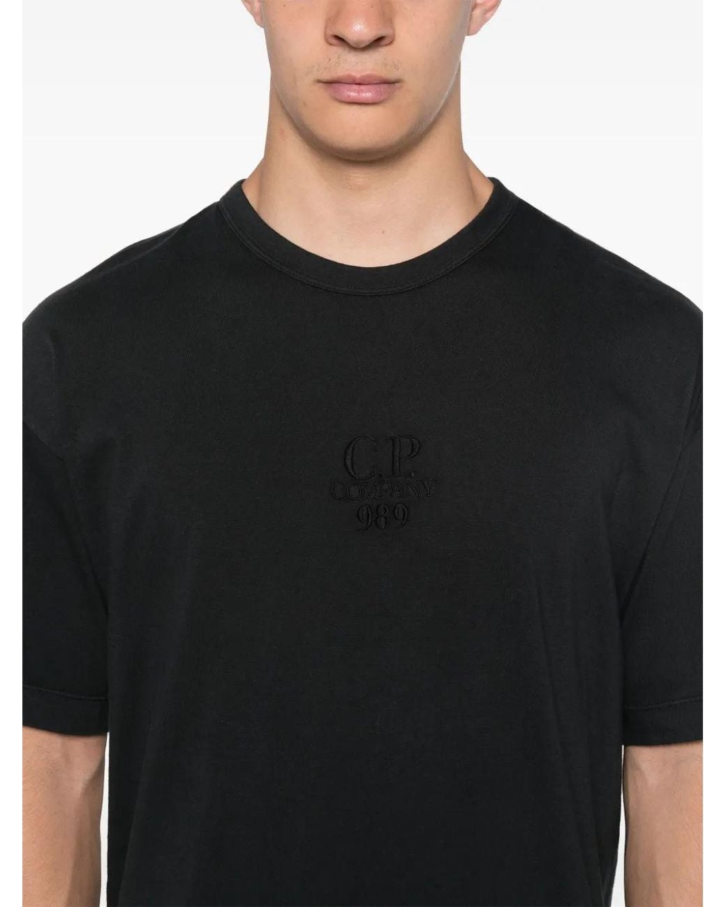 C P Company Black Logo-Embroidered T-Shirt for men