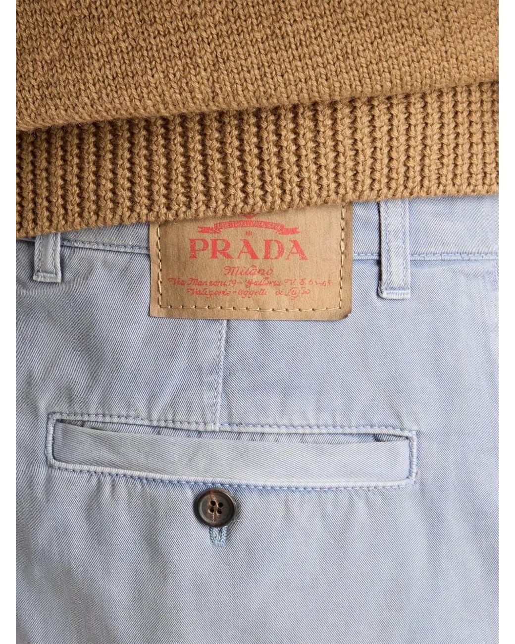 Prada Blue Logo-Patch Chino Trousers for men