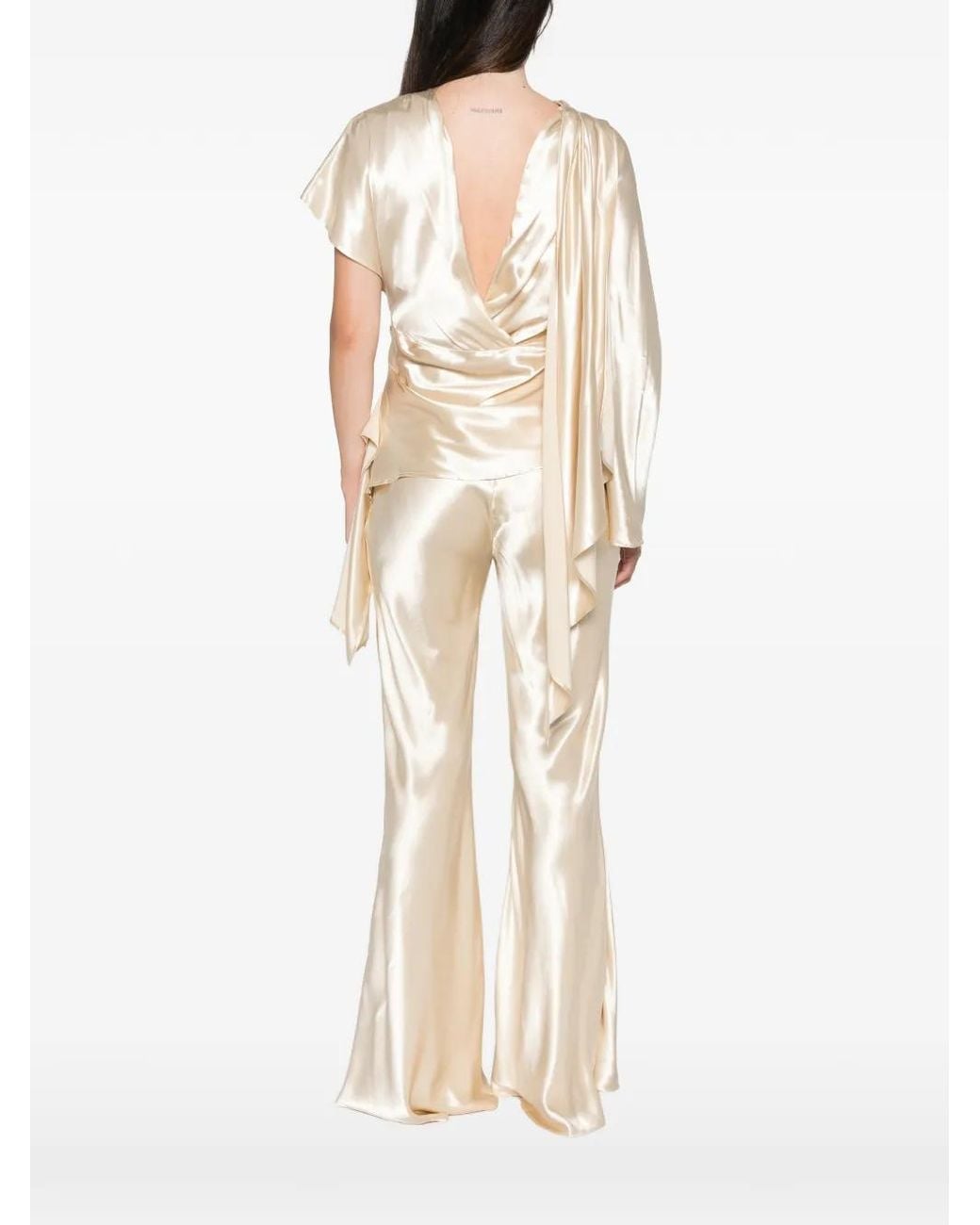 Erika Cavallini Semi Couture White Asymmetric Draped Blouse