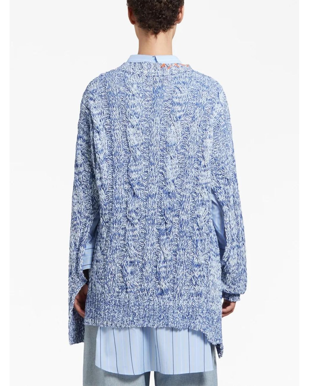 Marni Blue Distressed Marl-Knit Jumper