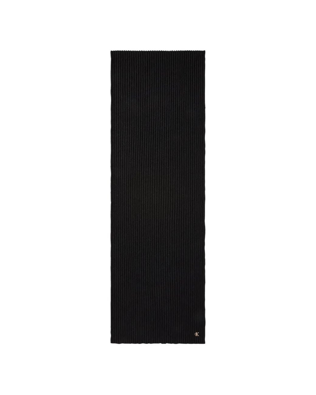 Calvin Klein Black Ribbed-Knit Logo-Plaque Scarf