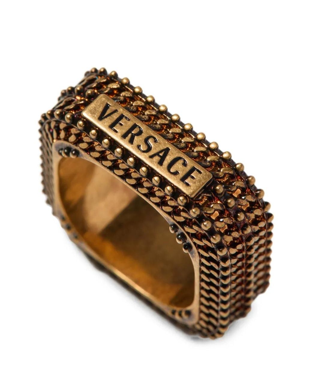 Versace Brown Bague Carrée À Plaque Logo for men