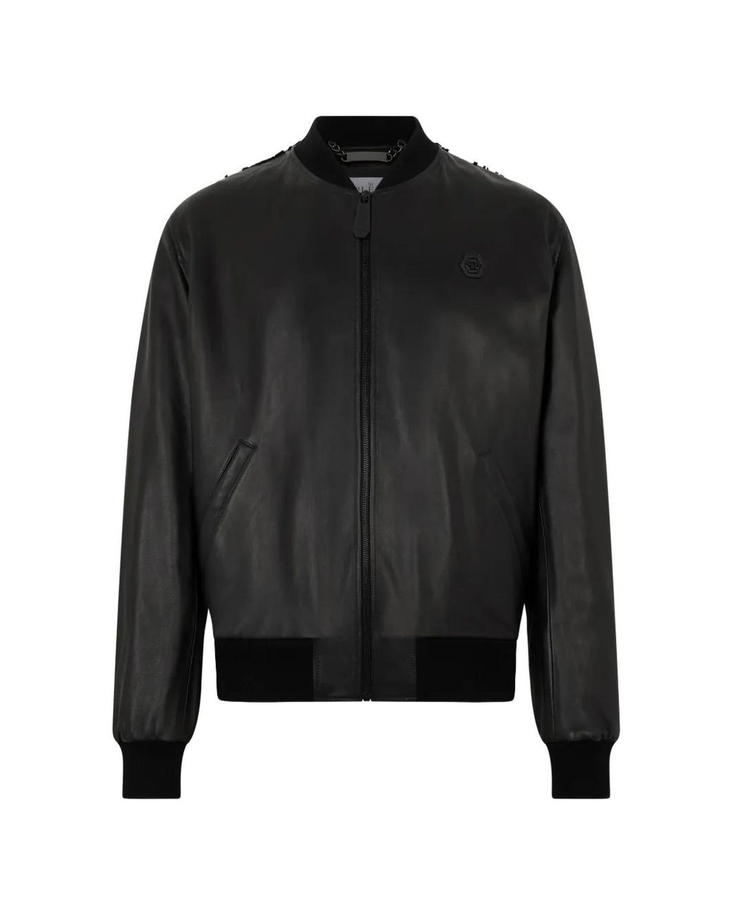 Philipp Plein Leren Bomberjack in het Black voor heren