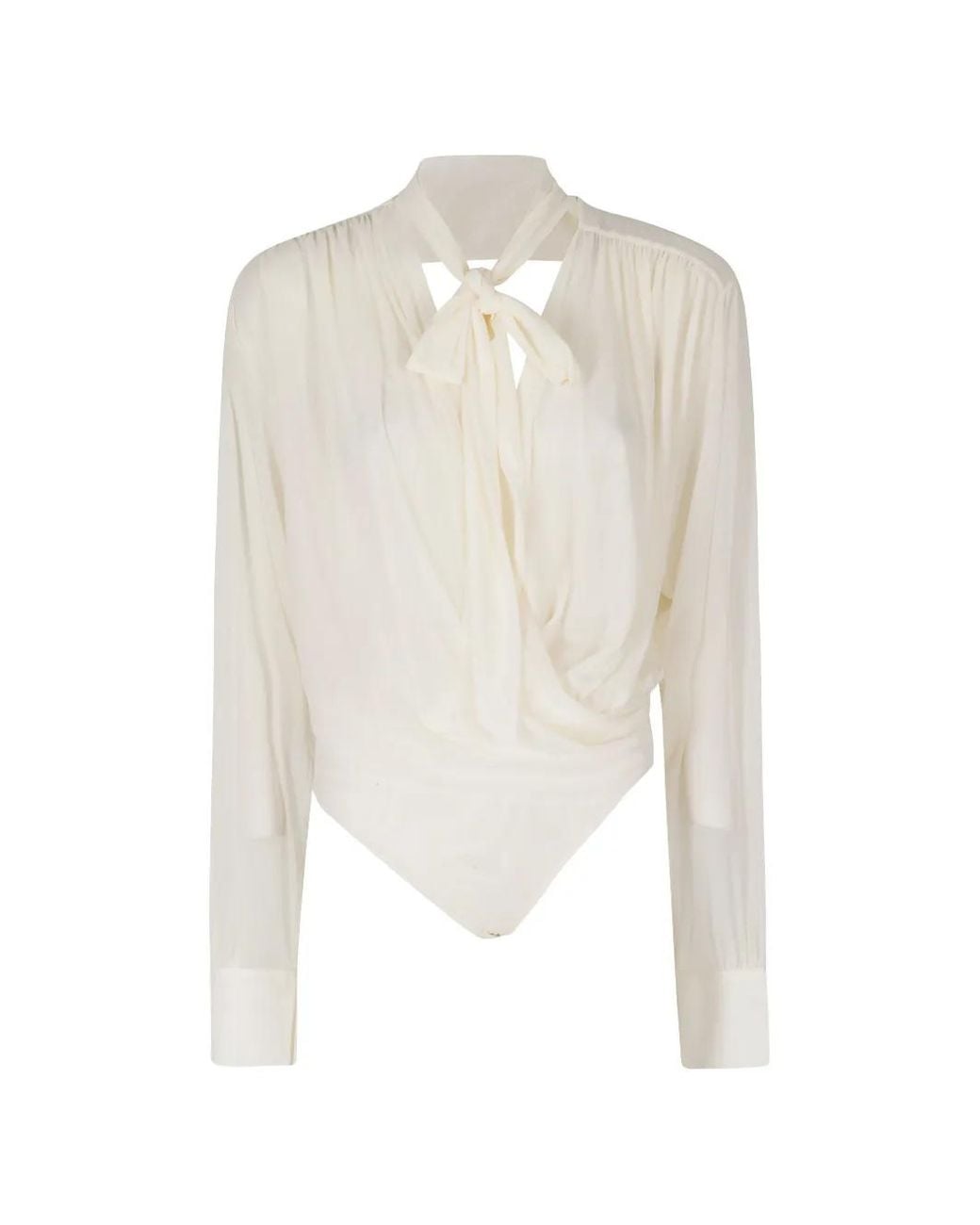 Amazuìn White Keila Sheer Pussy-Bow Bodysuit