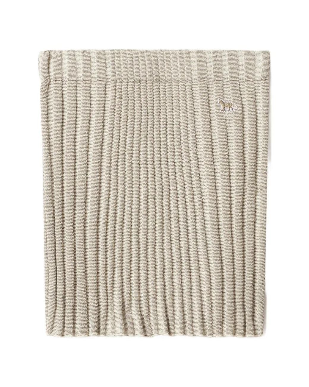 Maison Kitsuné Natural Ribbed-Knit Logo-Patch Mini Skirt