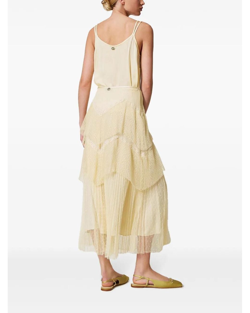 Twinset Natural Pleated Tulle Maxi Skirt