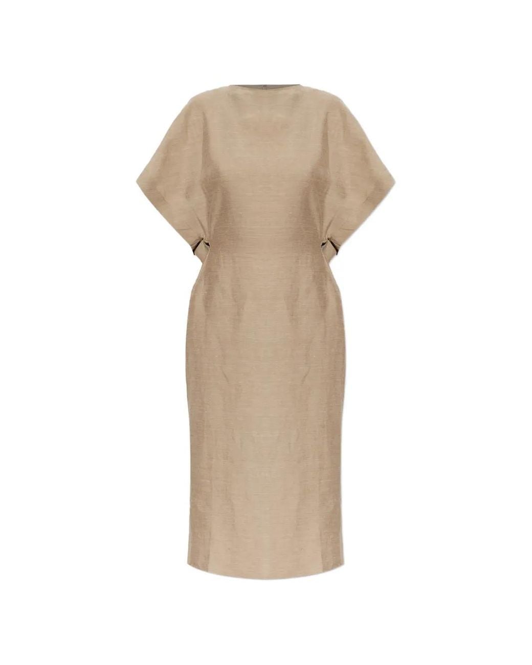 Jacquemus Natural Back-Slit Linen Midi Dress