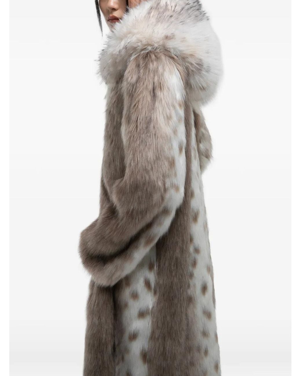 DUCIE White Dina Hooded Faux-Fur Coat