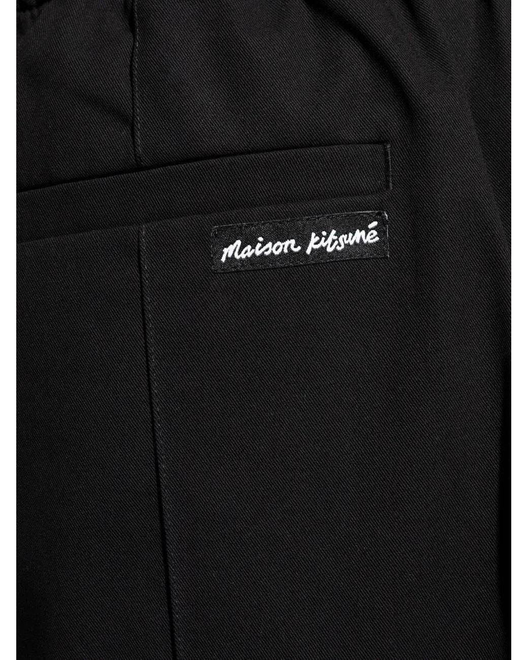 Maison Kitsuné Black Logo-Patch Pants for men