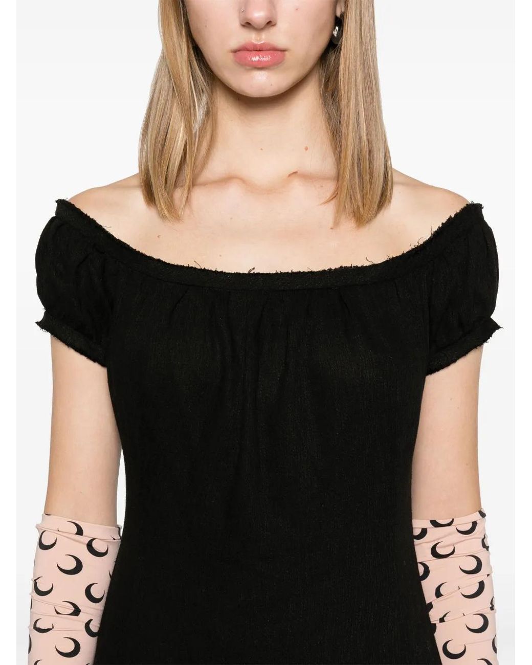 Elena Velez Black Frayed Midi Dress