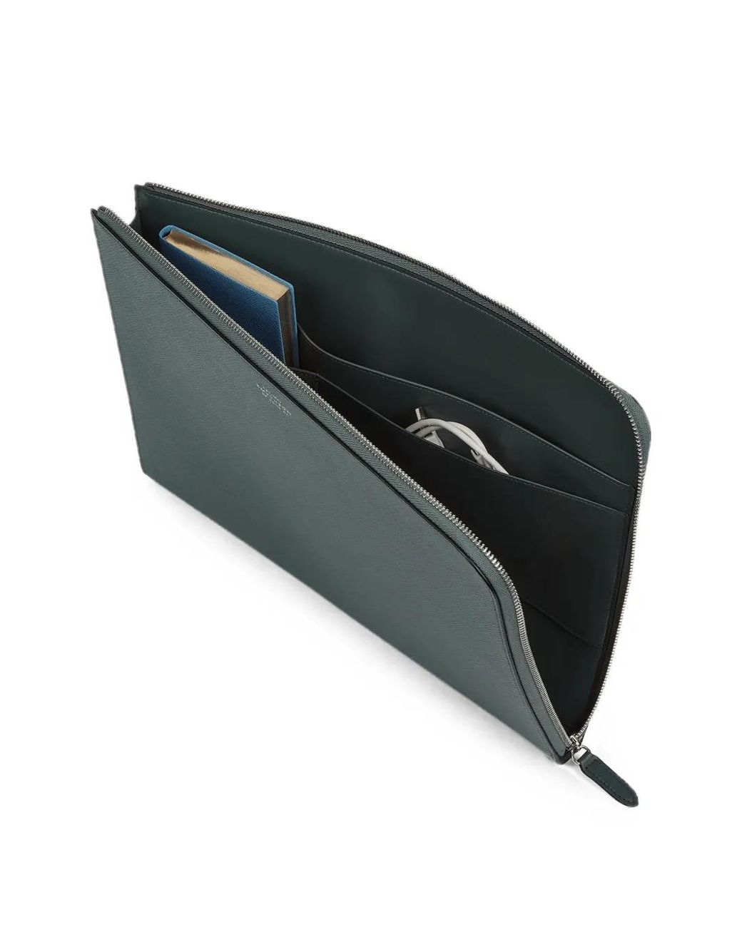 Smythson Gray Small Panama-Leather Laptop Case