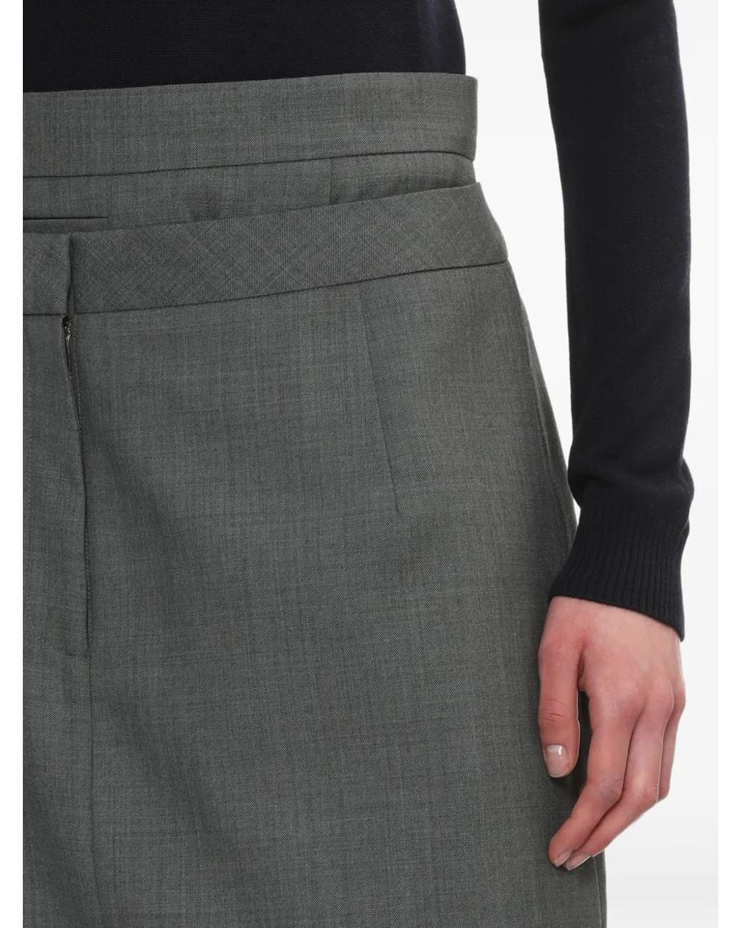 ShuShu/Tong Gray Layered-Details Midi Skirt