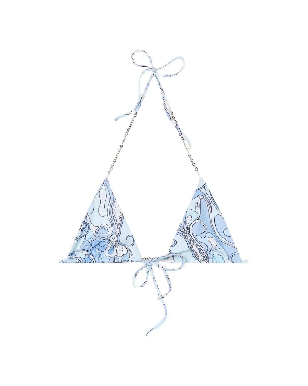 Emilio Pucci Blue Orchidee-Print Triangle Bikini Top