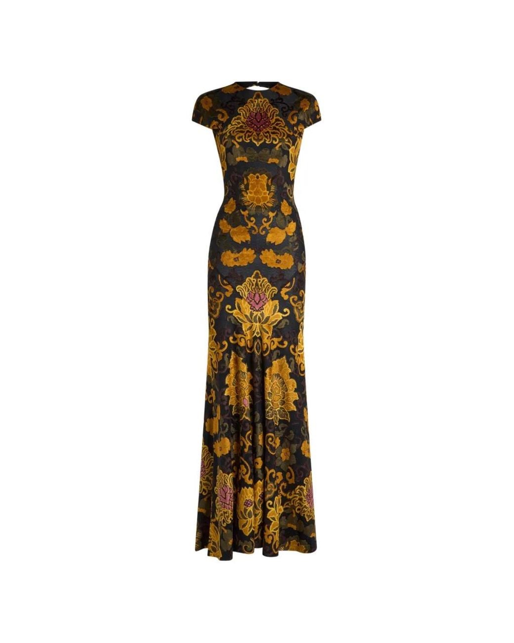 Etro Black Long Jacquard Dress With Chenille Floral-Motif