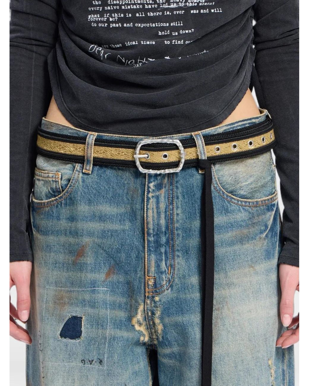 Ann Demeulemeester White Regimental Jacquard Belt