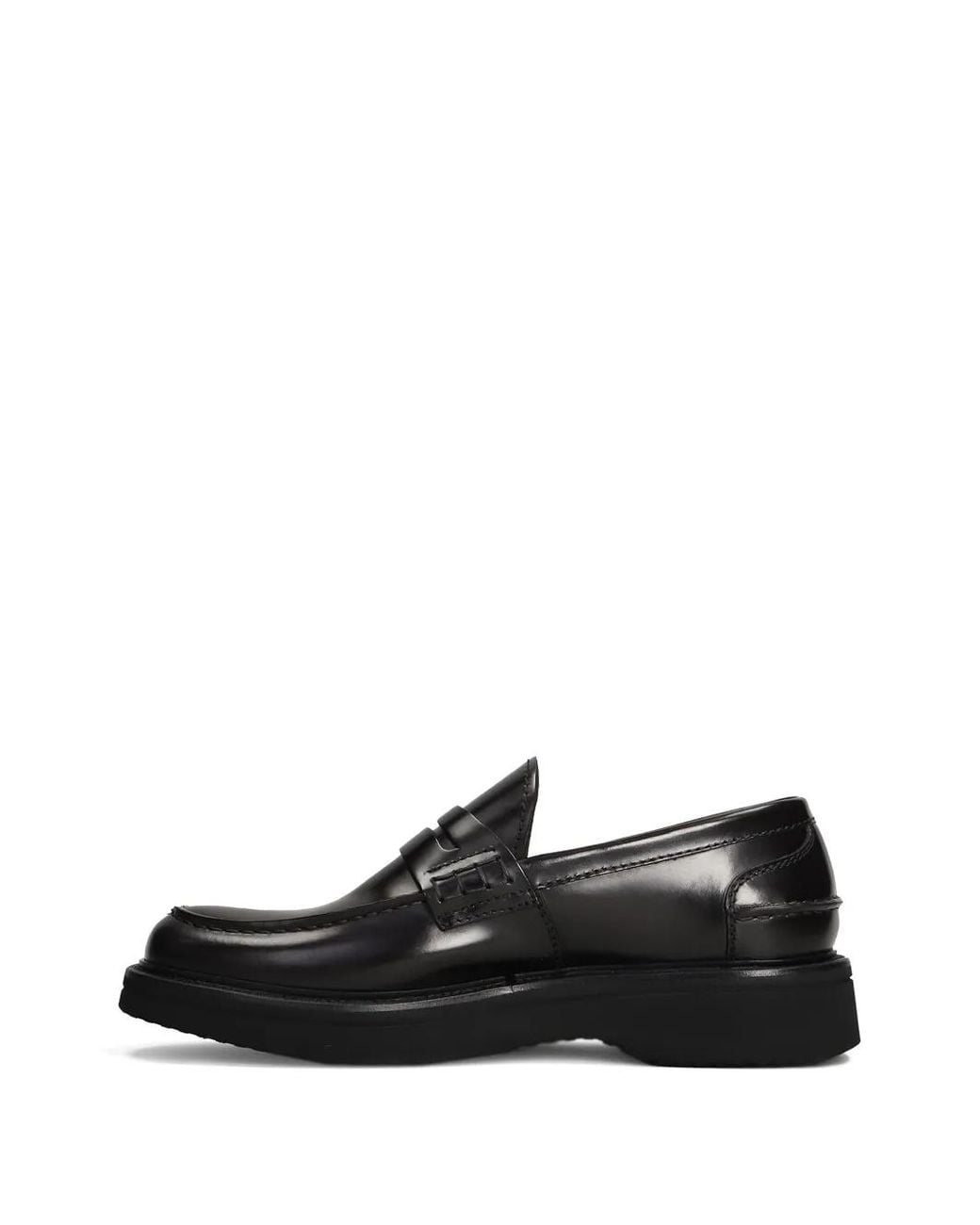 Green George Black Leather Penny Loafers for men