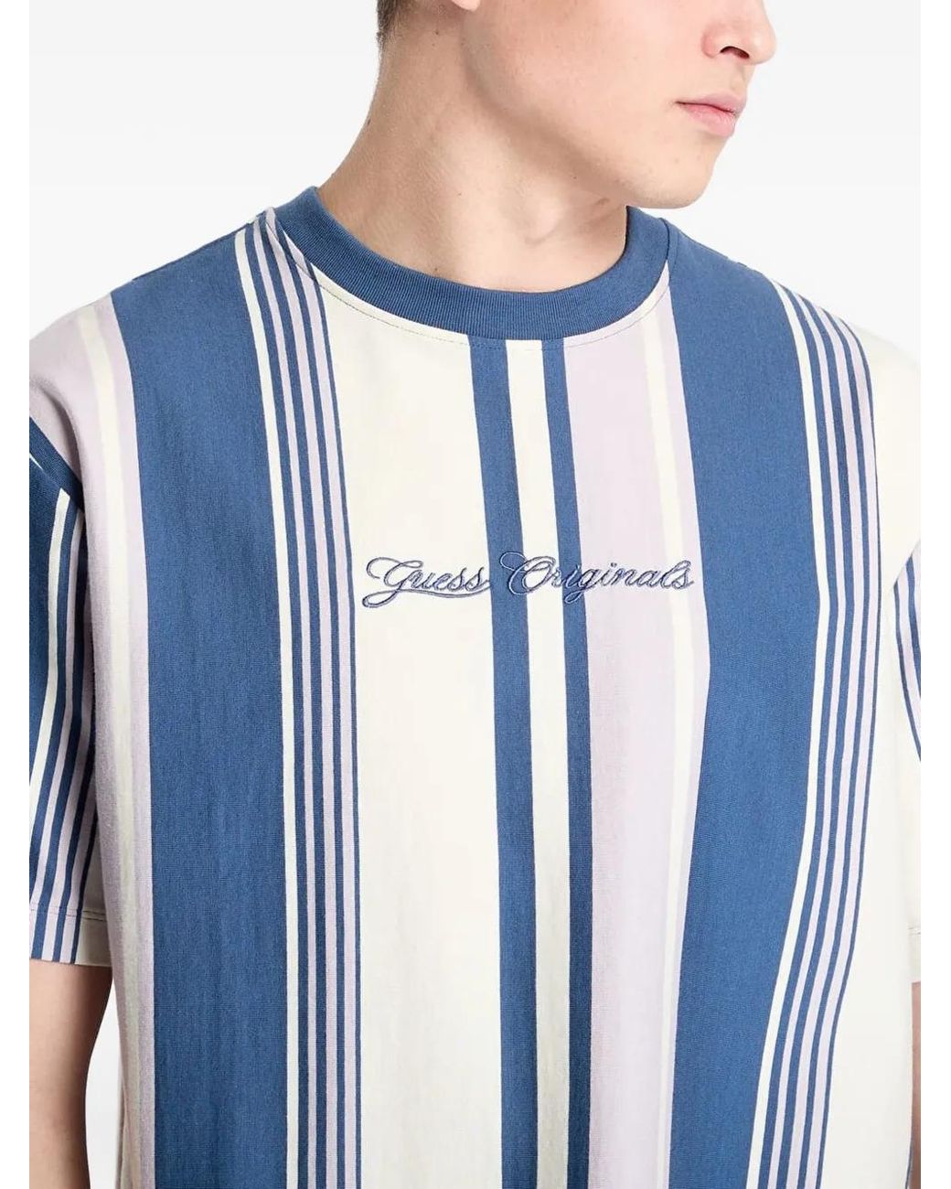 Guess Blue Guess Originals Vertical-Stripe T-Shirt for men